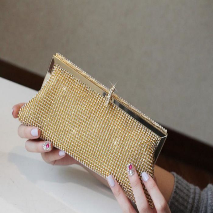 Crystal Beaded Evening Clutch Bag in Gold