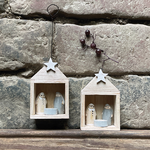 Tiny Nativity set in stable