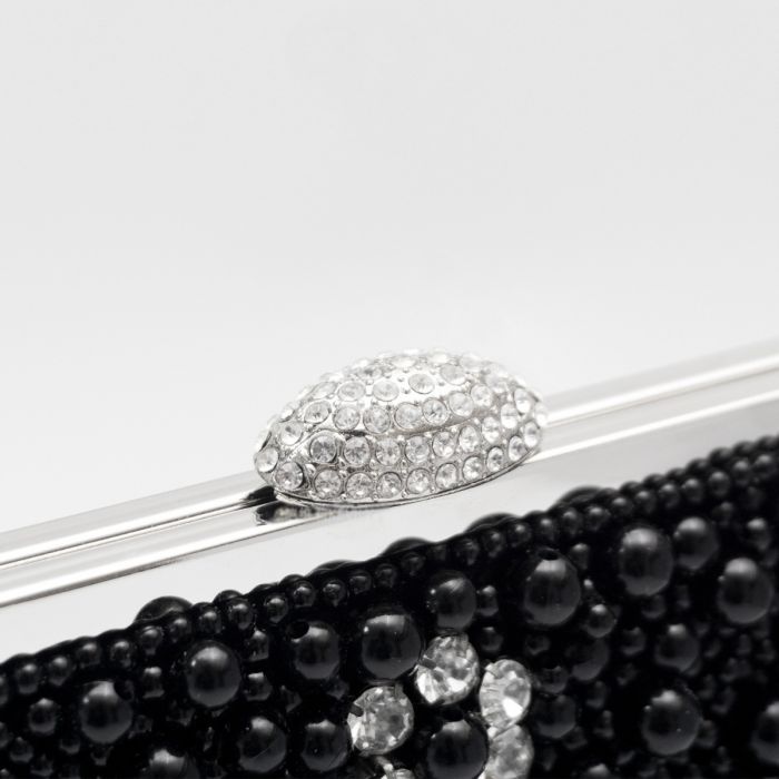 Crystals and pearl bag in Black