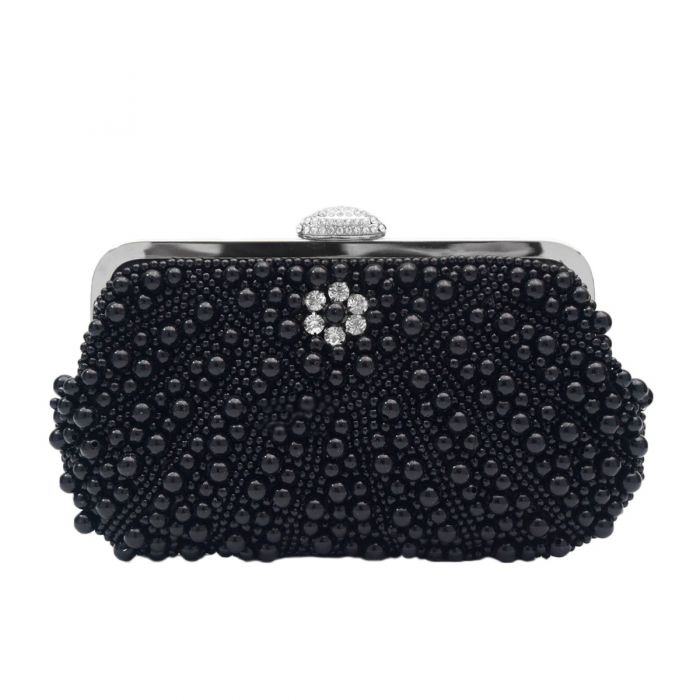 Crystals and pearl bag in Black
