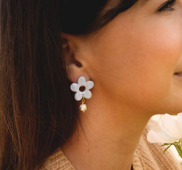 Floral Statement Dangly Earrings with pearl