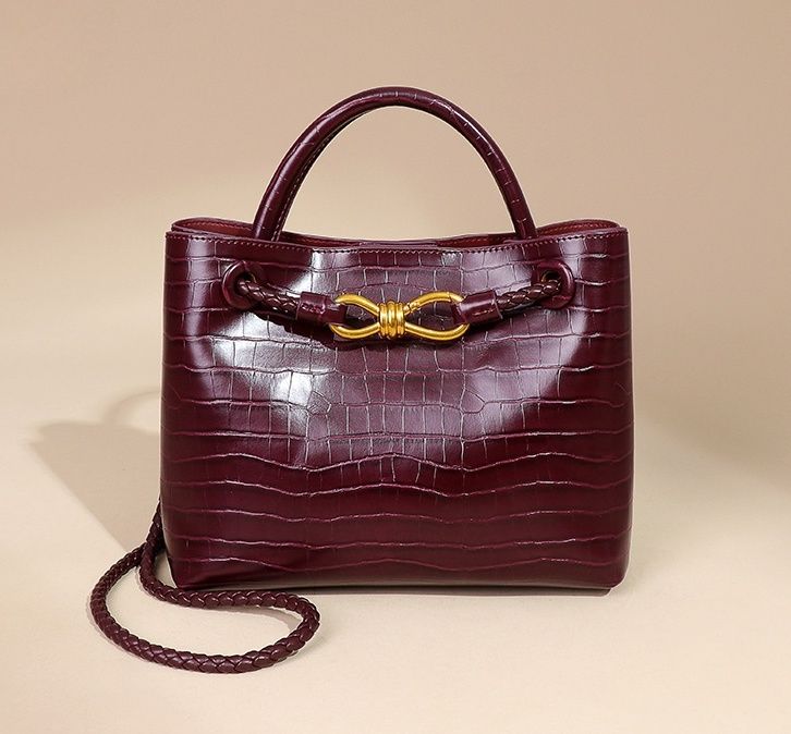 Bordeaux Belle Croc-Embossed Top Handle Bag in Burgundy