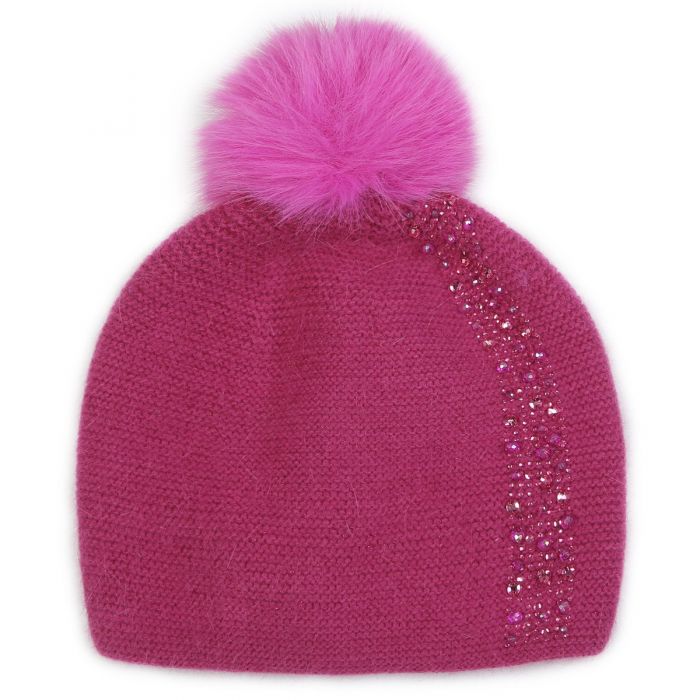 Elegant Sparkle Embellished Pompom Hat in Fuchsia