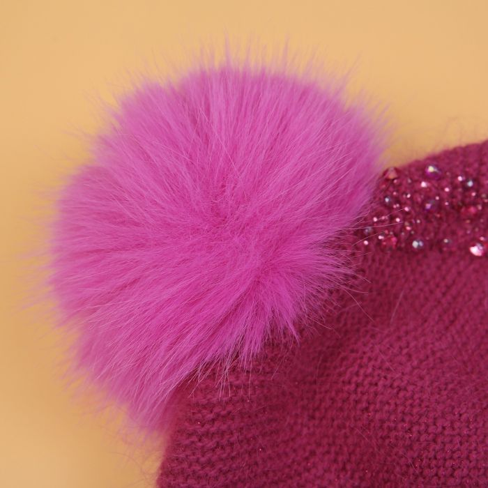 Elegant Sparkle Embellished Pompom Hat in Fuchsia