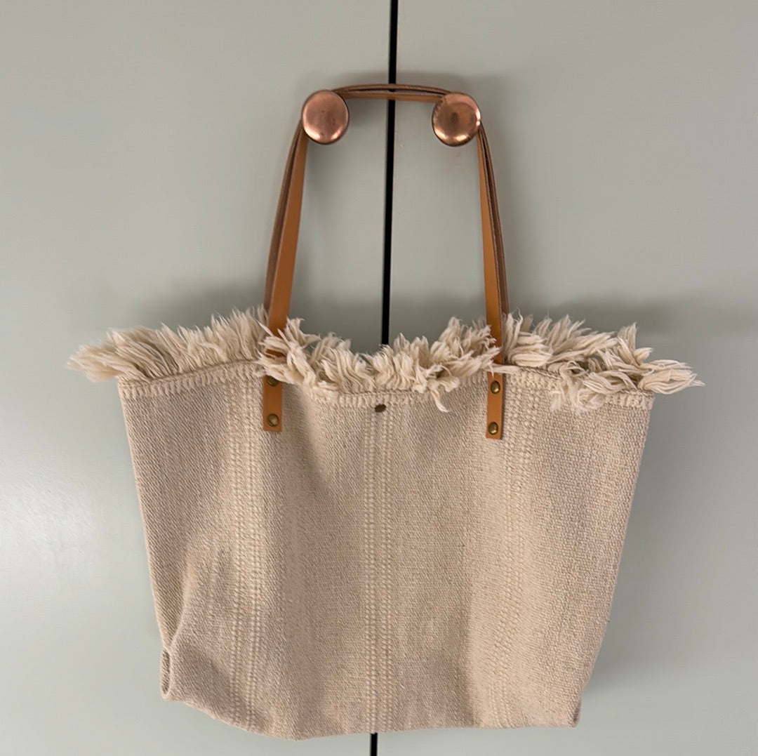 Canvas with Leather Frayed Edges Tote