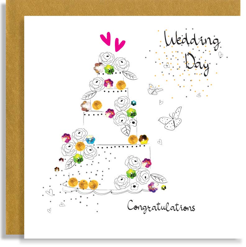 J136 Wedding Day Hand-Finished Sequin Card