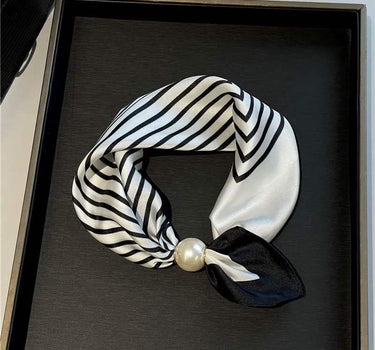 Satin scarf with magnetic pearl clasp