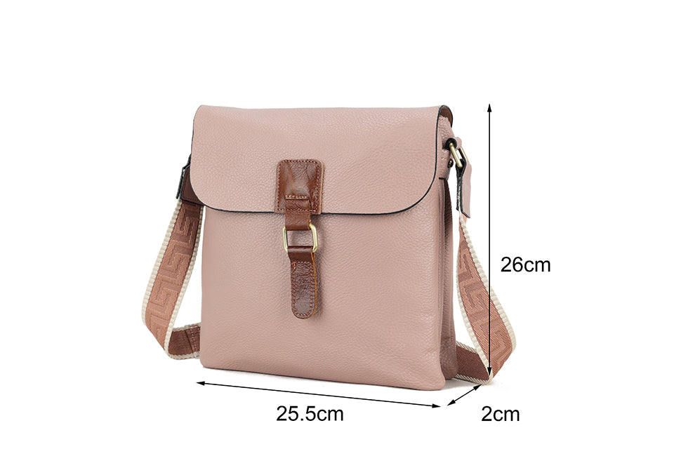 Bag with tan detail and patterned strap