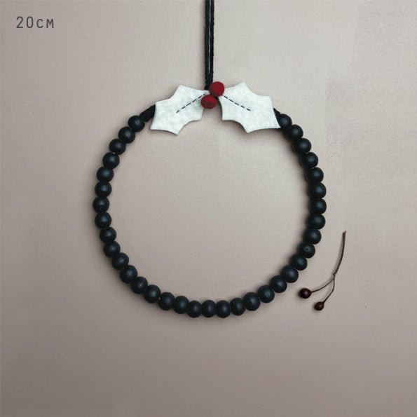 Black beaded holly wreath-Small