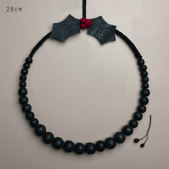 Black beaded holly wreath-Large