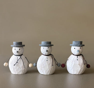 Wooden snowman-Grey mittens