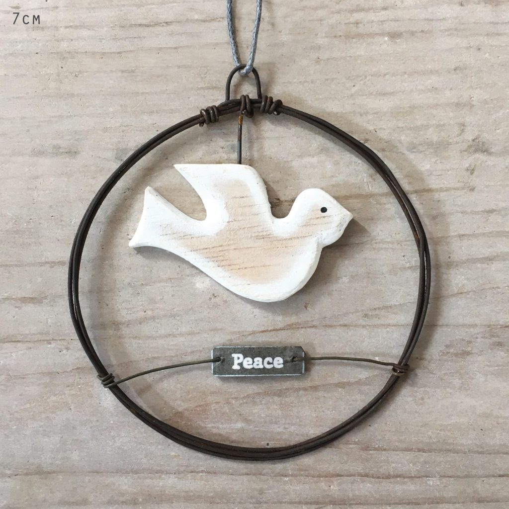 Sml rusty wire wreath-Dove/peace