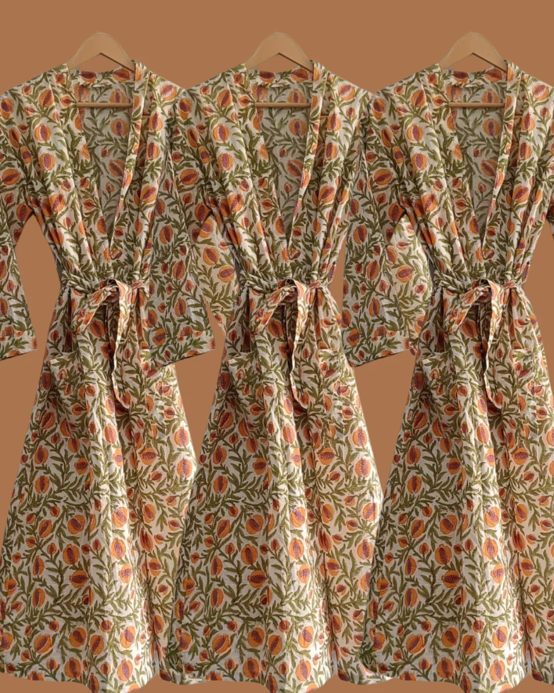 Cotton Block Printed Dressing Gown pomegranate