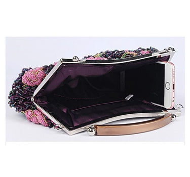 Floral Beaded Evening Clutch Bag in Grey