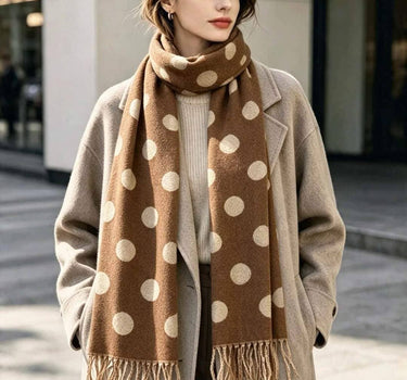 Women's polka-dot scarf with fringes: Coffee