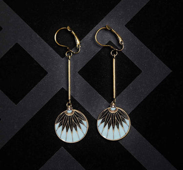 Disc Drop earrings: Vintage Art Deco Style Blue Disc Drop Earrings
