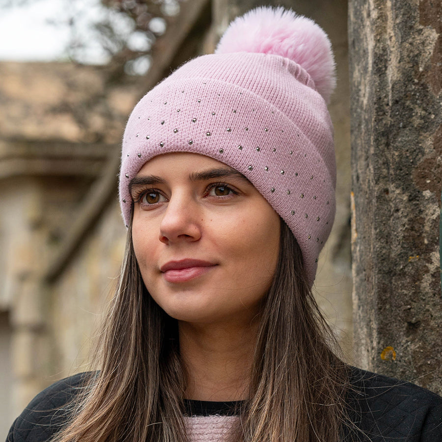 Pink embellished bobble hat