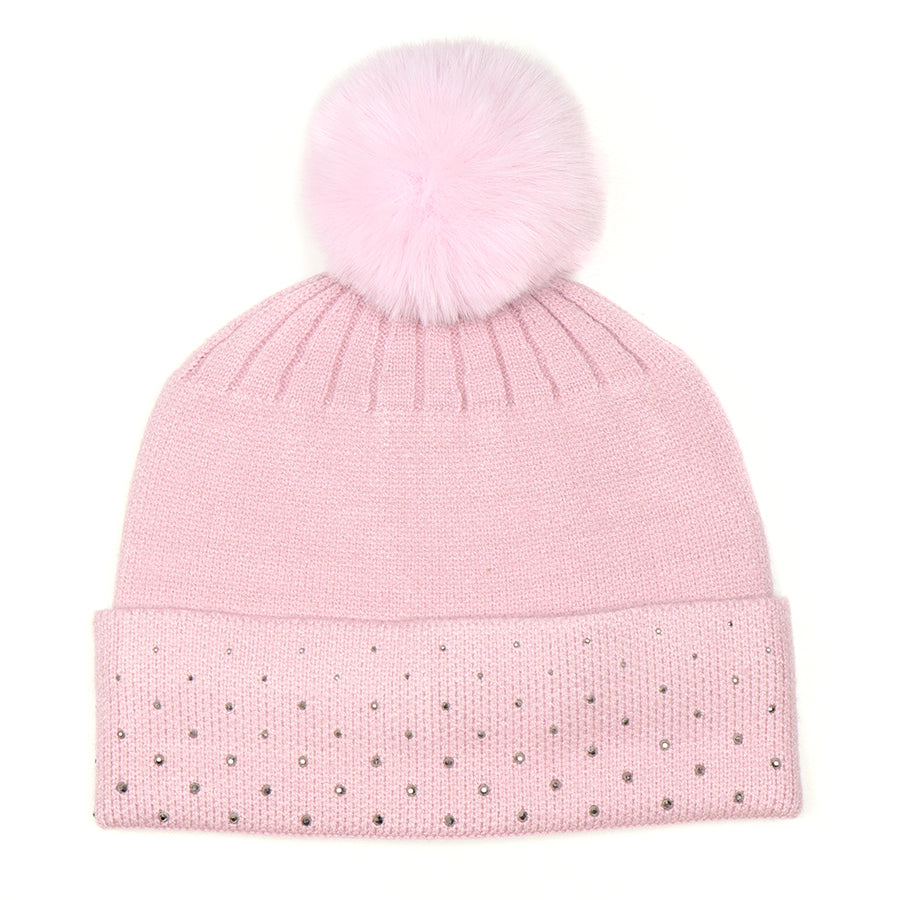 Pink embellished bobble hat