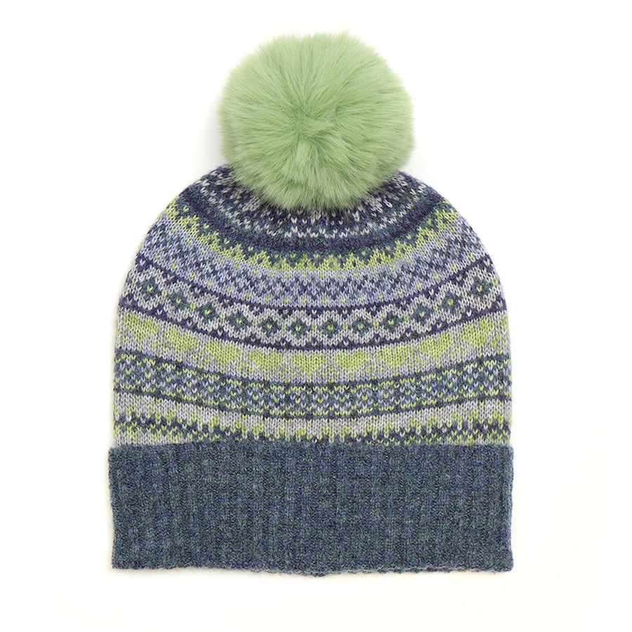 Blue and sage fair isle bobble hat