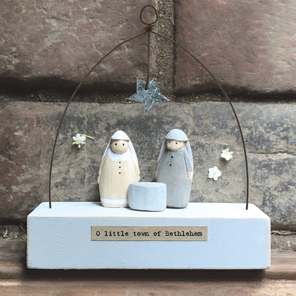 Wooden scene-Nativity/O little town of Bethlehem