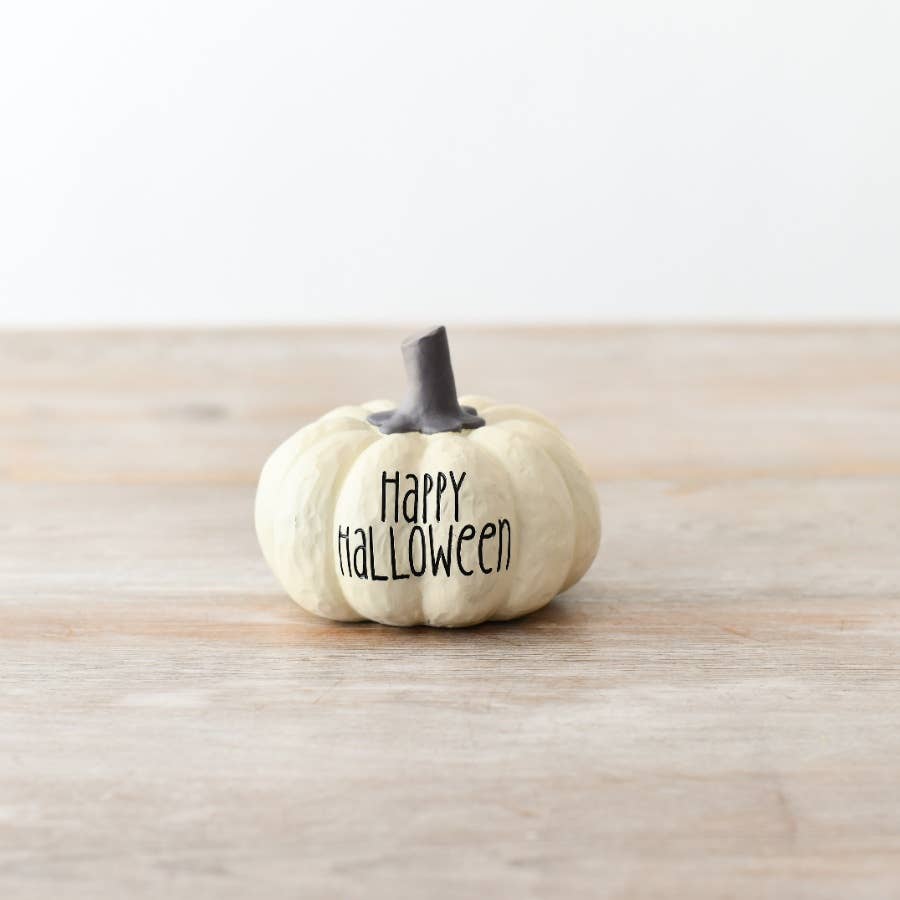 White &#39;Happy Halloween&#39; Pumpkin