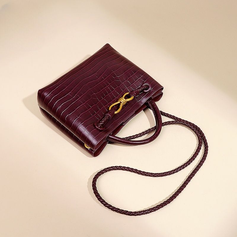 Bordeaux Belle Croc-Embossed Top Handle Bag in Emerald