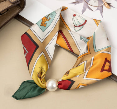 Polyester magnetic-bead scarf with colorful geometric pattern