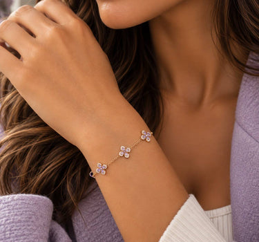 Sparkling Flowers Lucky Charm Bracelet, Fine Gold Chain