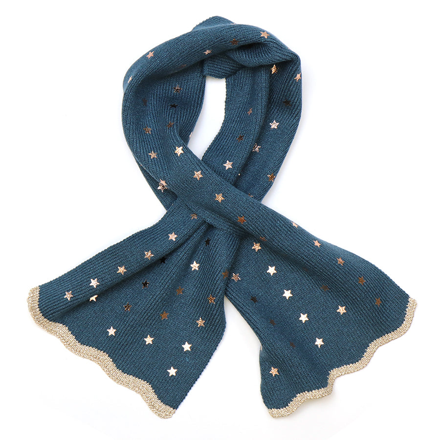 Teal recycled blend metallic stars pull through scarf