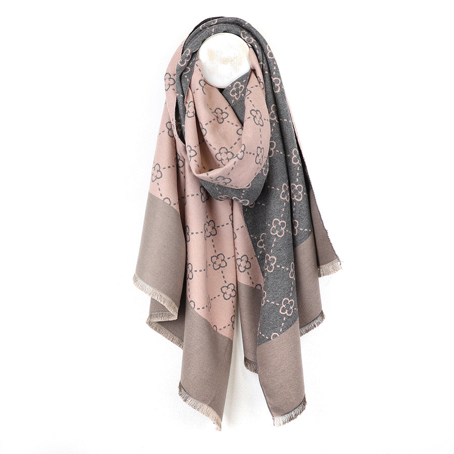 Soft pink mix quatrefoil repeat jacquard scarf