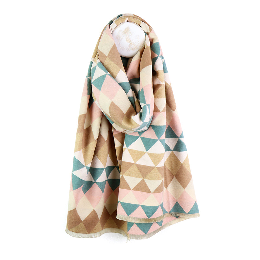 Beige and pink mix triangle print jacquard scarf