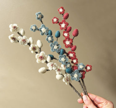 Felt blossom branch-White