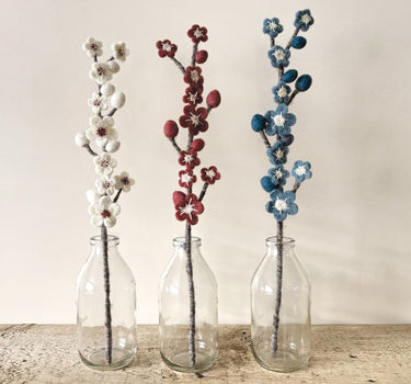 Felt blossom branch-White