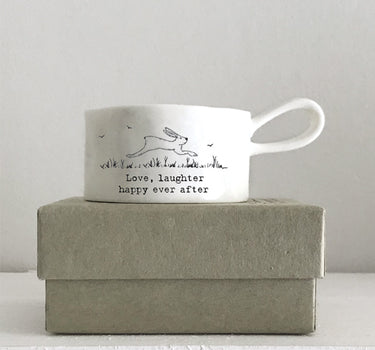 Handled tea light holder-Love, laughter, happy ever after