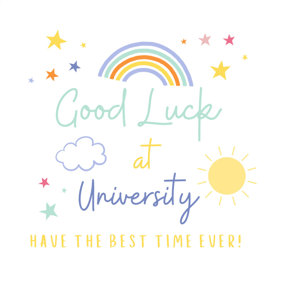 Rainbows Good Luck at University Fun Colourful Card