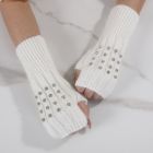 Soft Knitted Fingerless Gloves with Rhinestones