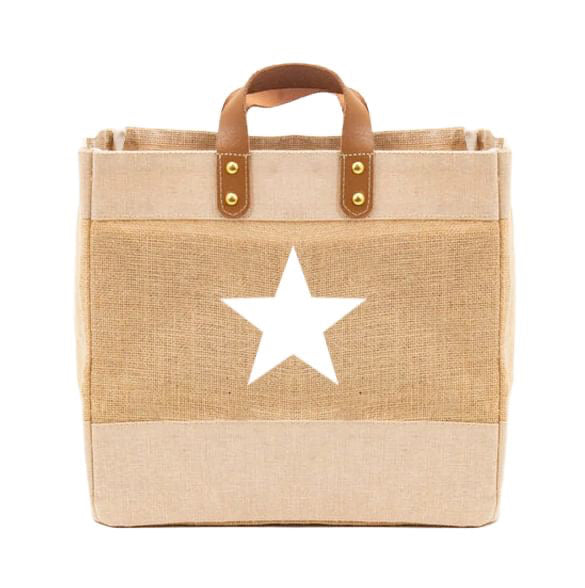 Star Design Luxury Jute &amp; Leather Medium Shopper Bags