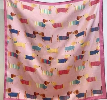 70 x 70 square scarf polyester silk effect small dog pattern