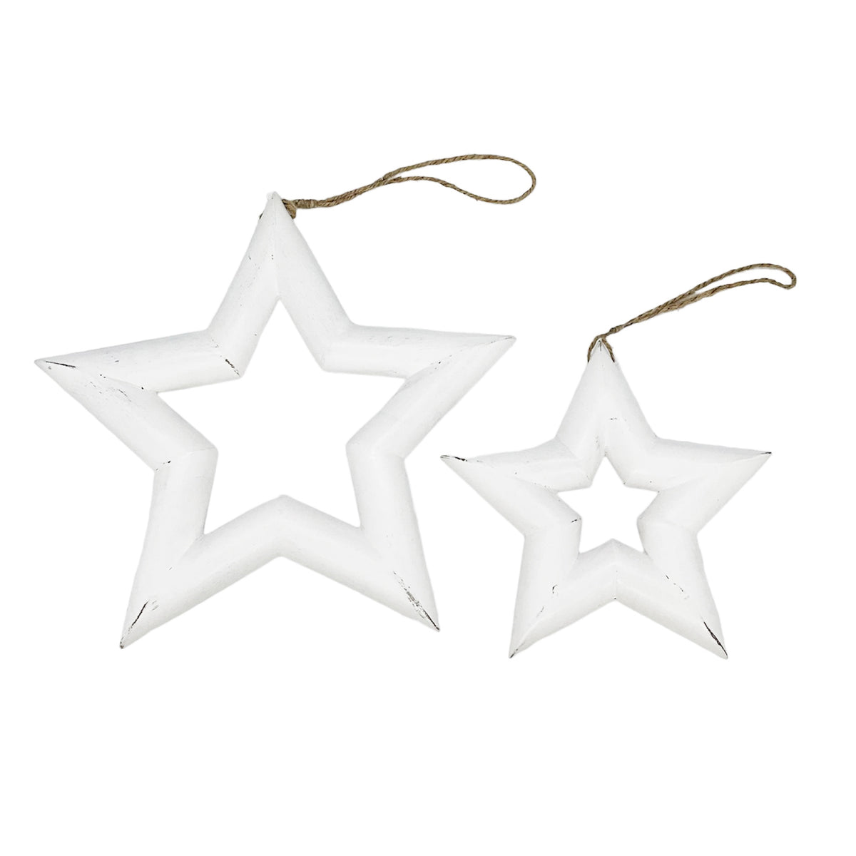 Wooden Hanging Stars Set Of 2 White