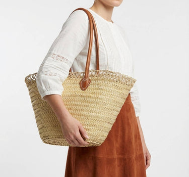 French Market Basket Straw Tote With Leather Handles