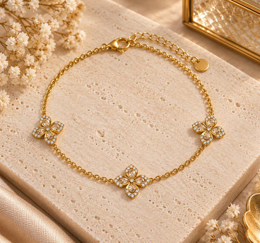 Sparkling Flowers Lucky Charm Bracelet, Fine Gold Chain
