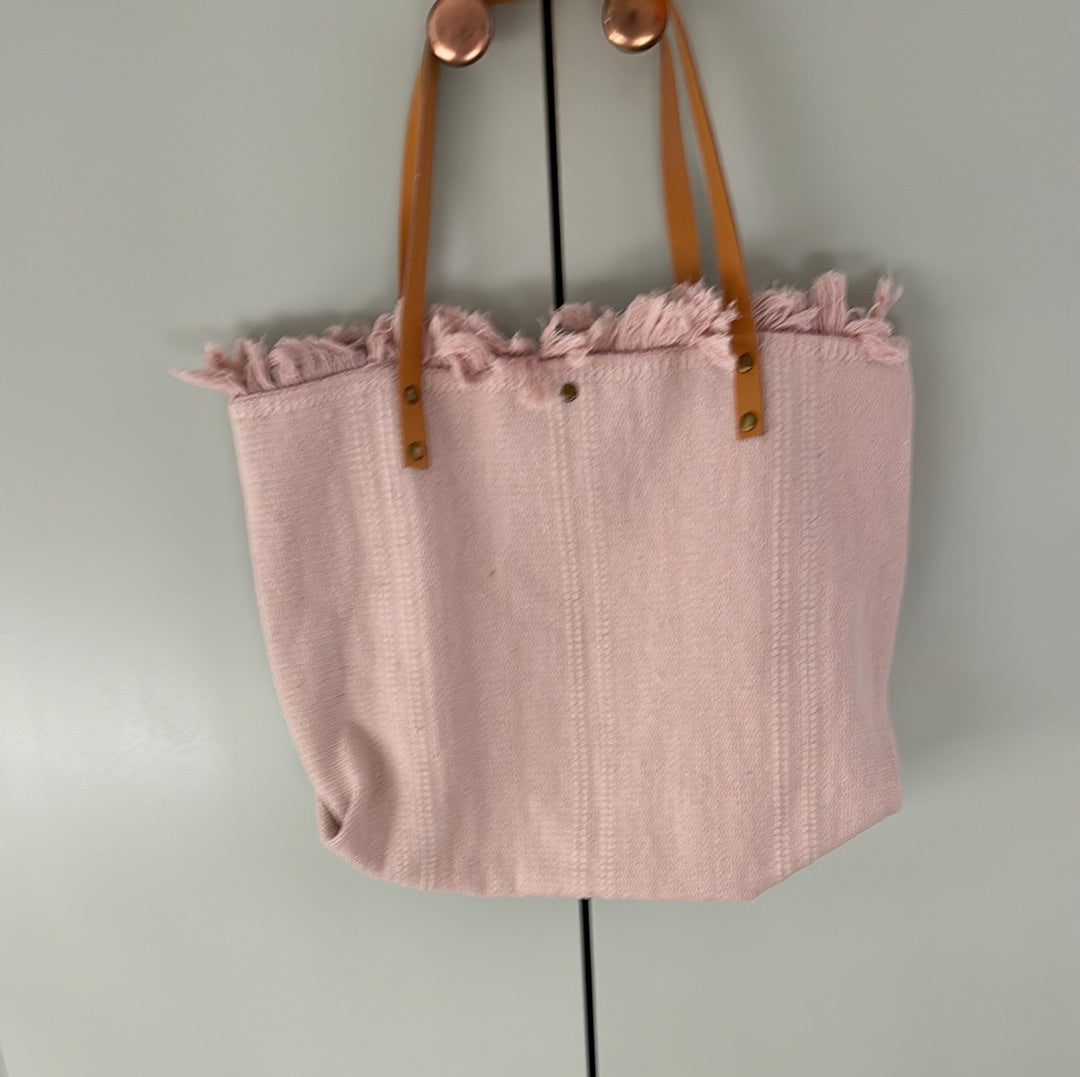 Canvas with Leather Frayed Edges Tote