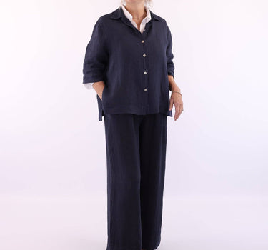 Linen Wide Leg Trousers with Hem Detail