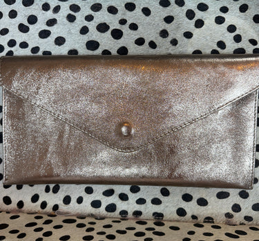 Metallic Leather Envelope Clutch