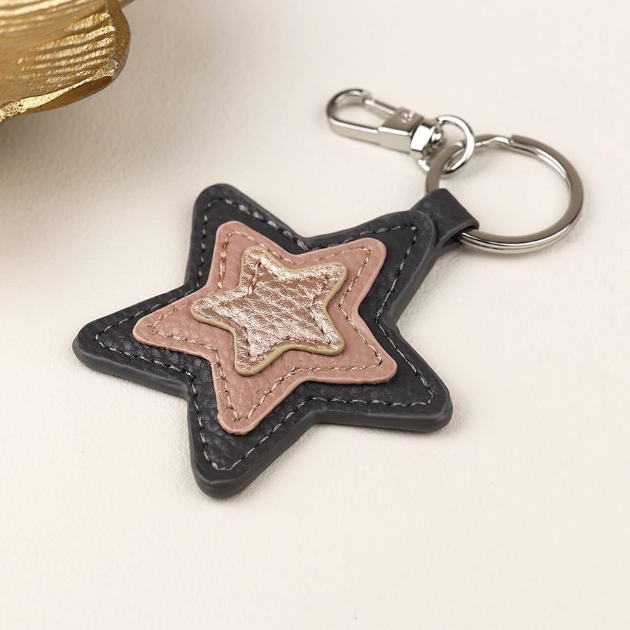 Bronze mix faux leather star keyring