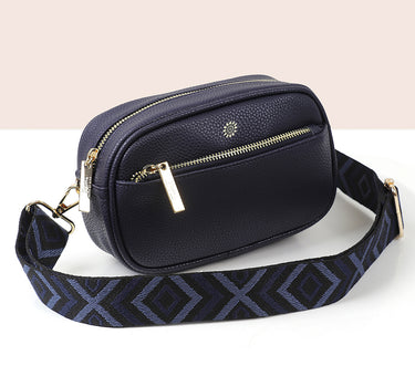 Navy vegan leather camera bag with removable strap