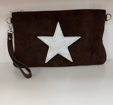 Suede Leather isSilver Star Clutch