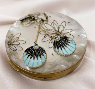 Disc Drop earrings: Vintage Art Deco Style Blue Disc Drop Earrings