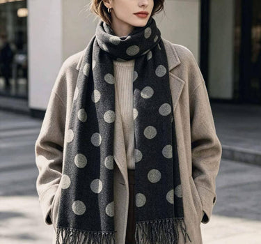 Women's polka-dot scarf with fringes: Taupe