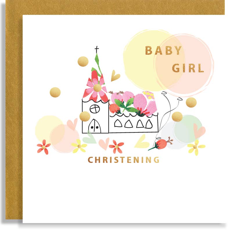 Baby Girl Pink Church Christening Glitter Card